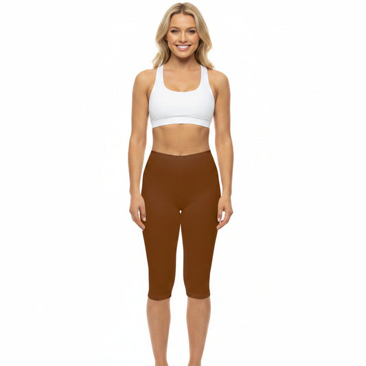 Raw Amber Rust Color Women's Brushed Suede Poly Span Casual Capri Leggings XS-2XL