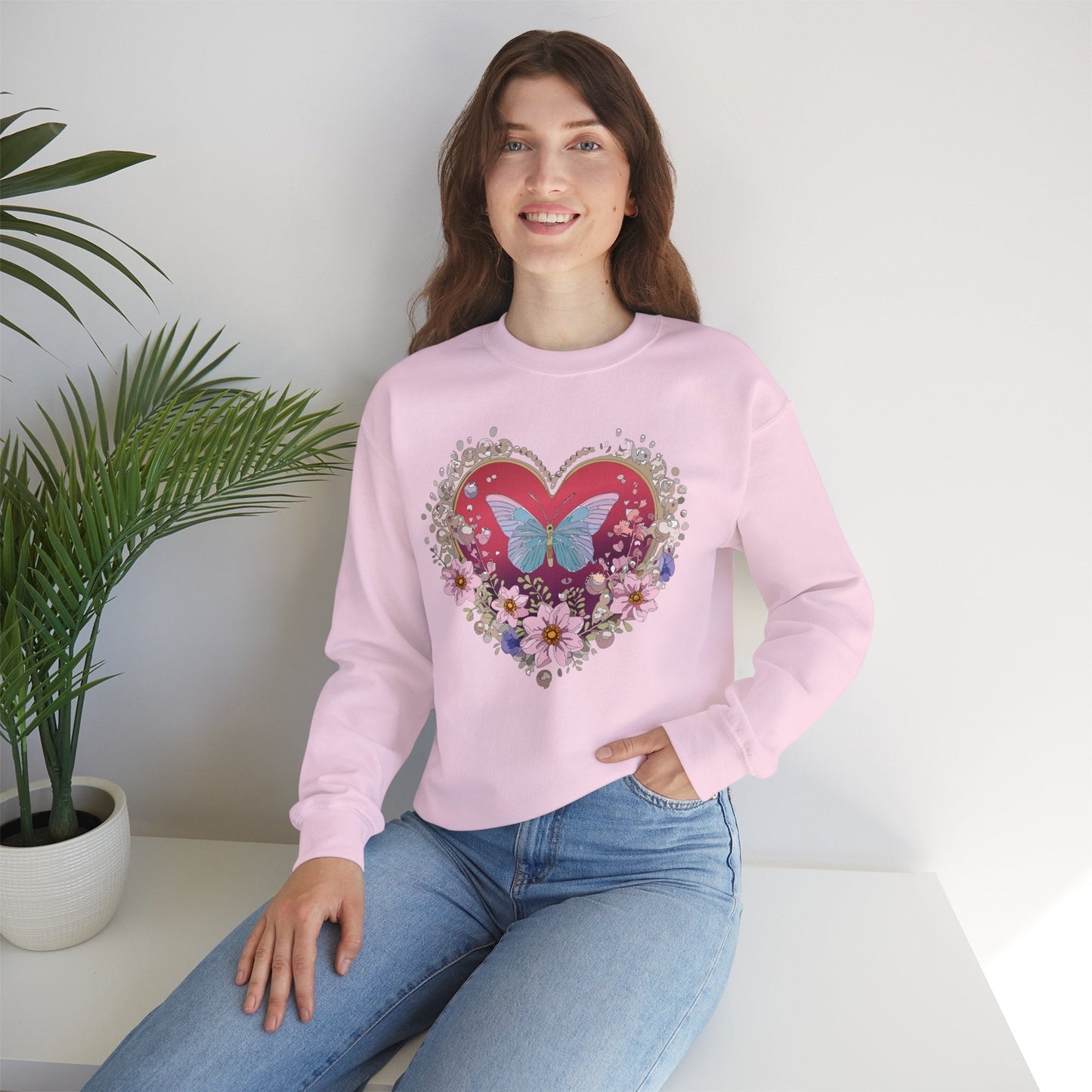 Floral Heart Sweatshirt For Valentines Day Unisex Floral Love Crewneck Sweatshirt