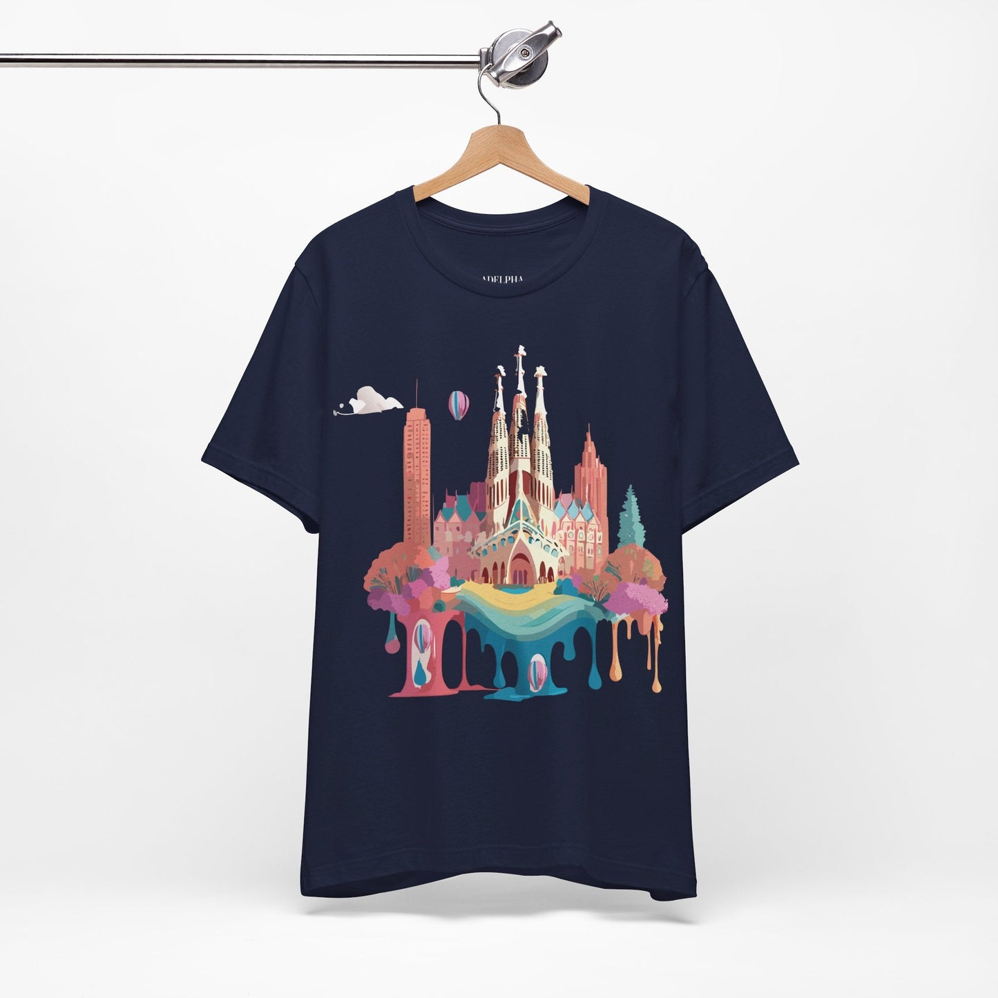 Adelpha Barcelona Themed Graphic Tee Unisex Short Sleeve Art Design For Everyday Comfort