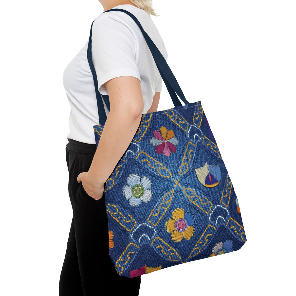 Denim Fabric Imitation Print Unisex Canvas Bag Poly Spun 3 Sizes Tote Bag 171
