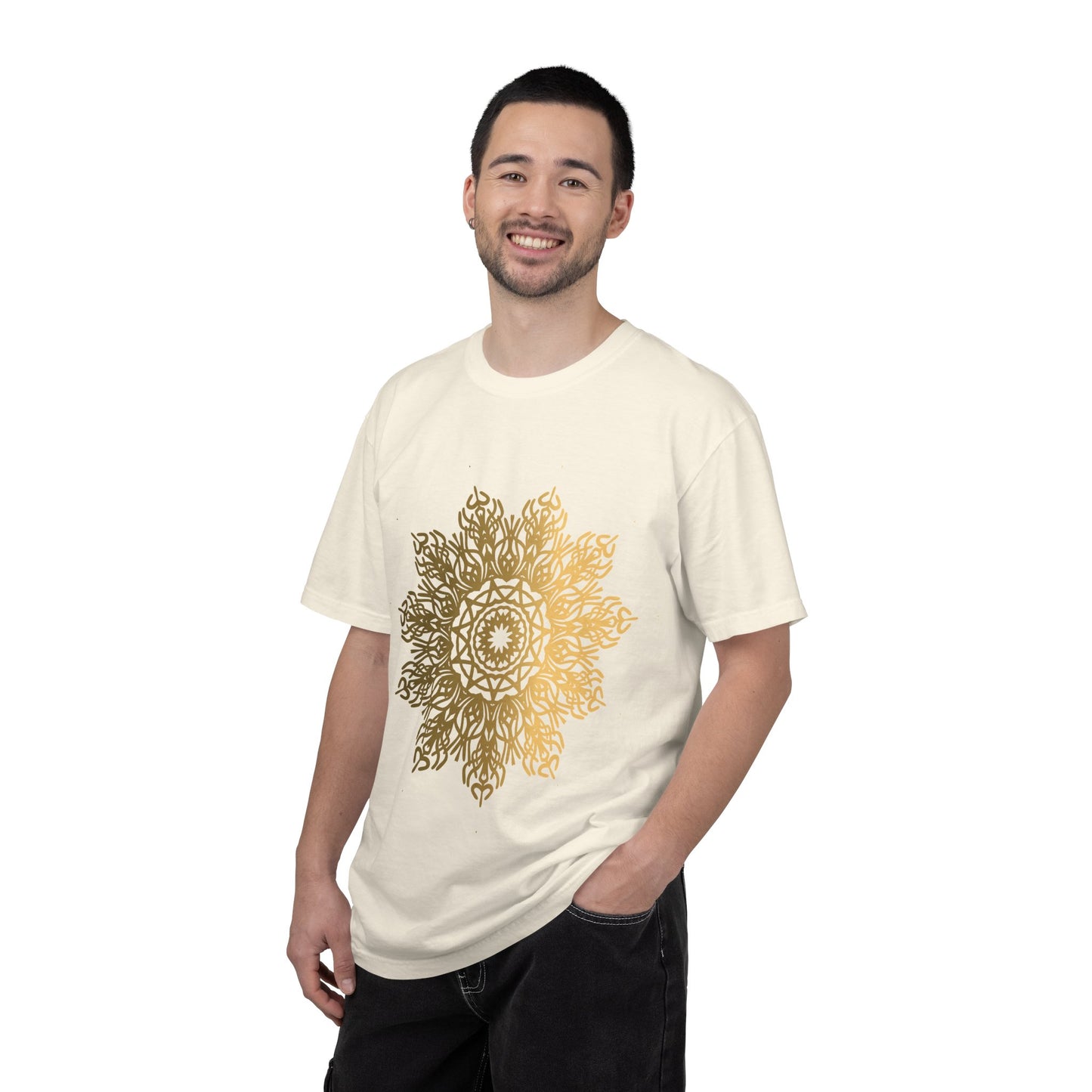 Unisex Garment Dyed Cotton T-Shirt with Mandala Graphic Design