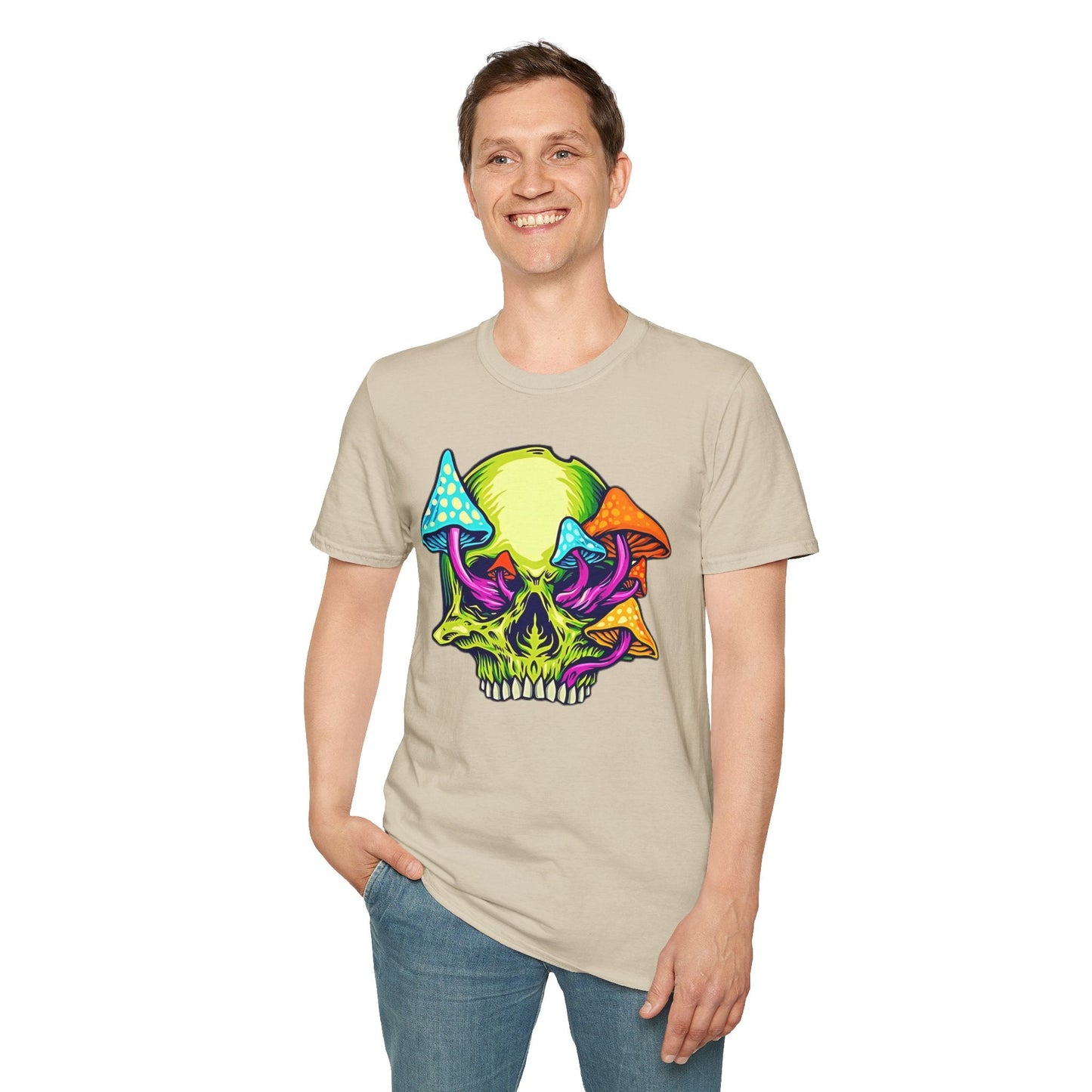 Unisex Skull Tee Shirt With Skeleton Art Design Gildan Softstyle 64000 100 Percent Ring Spun Cotton