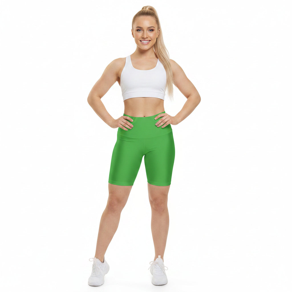 Kelly Green High-Waist Women's Workout Shorts — Comfortable Active Bike Shorts for Yoga & Gym