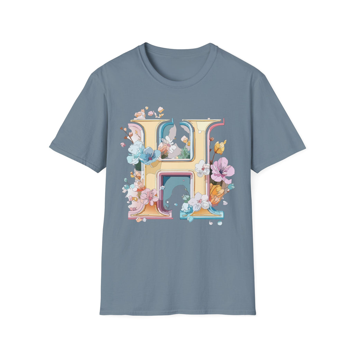 Floral Letter H Shirt | Monogram Initial H Tee