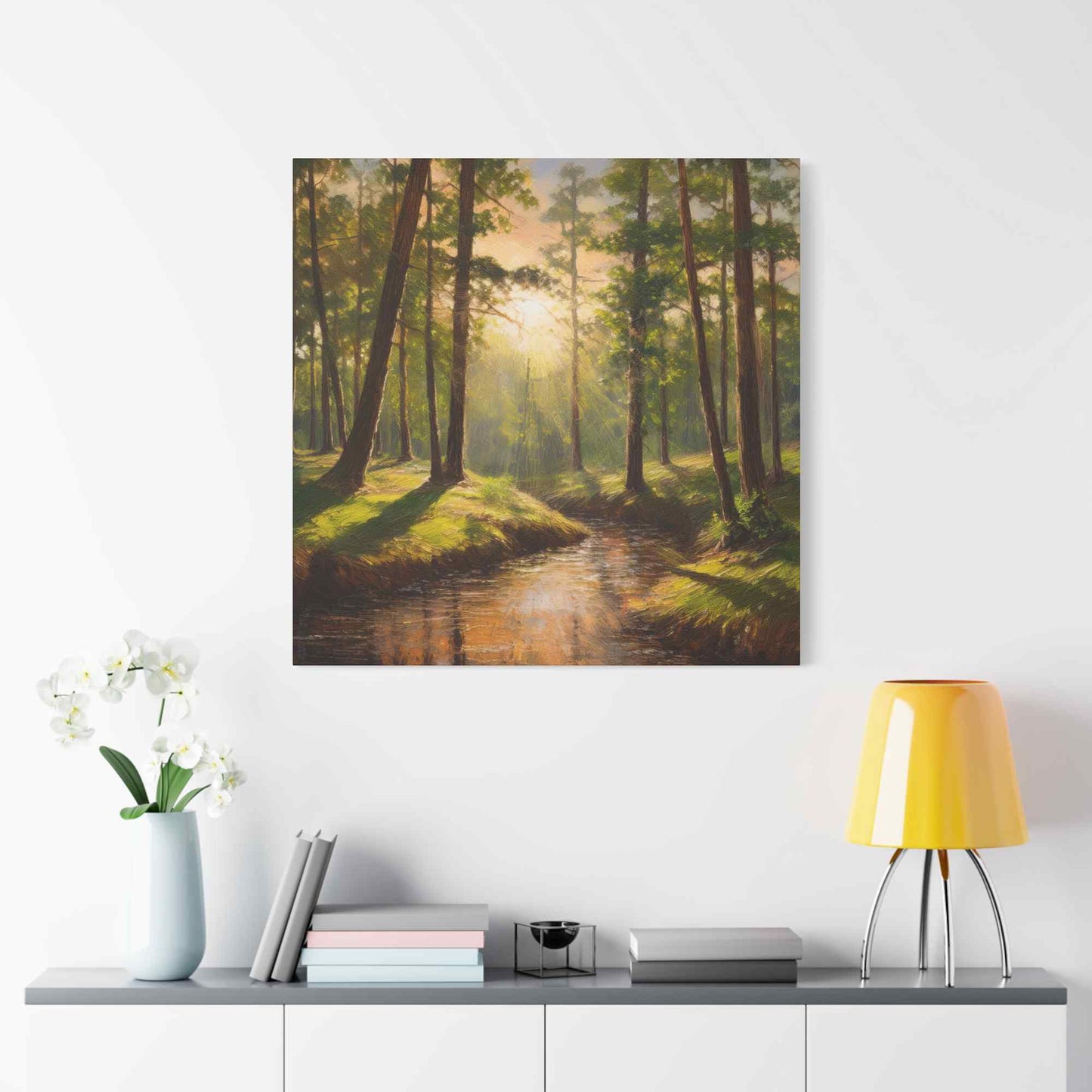Forest Print Canvas, Trees Oil Paint Print 20x20, 24x24, 30x30, 32x32, 36x36 Art Design Print Pine-Wood Inner Frame MC-73
