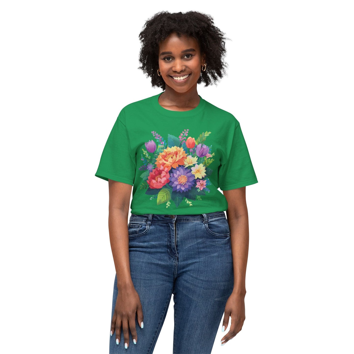 Unisex HD Cotton Art Print T Shirt Floral Design Tee Vintage Flowers Tee Shirt Made in USA