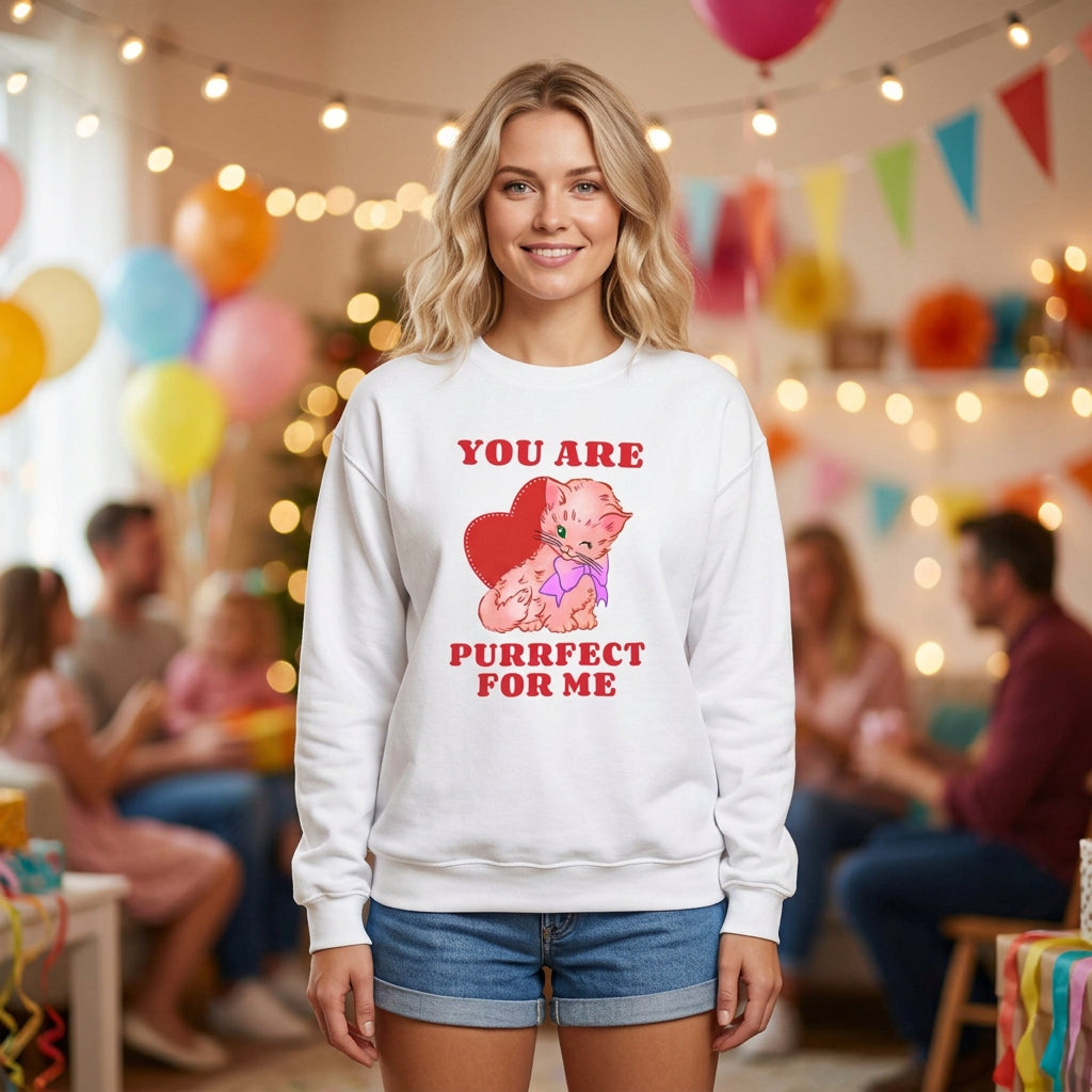 Cat Graphic Valentine's Day Sweatshirt Unisex 50/50 Cotton-Poly Animal Sweatshirt w09