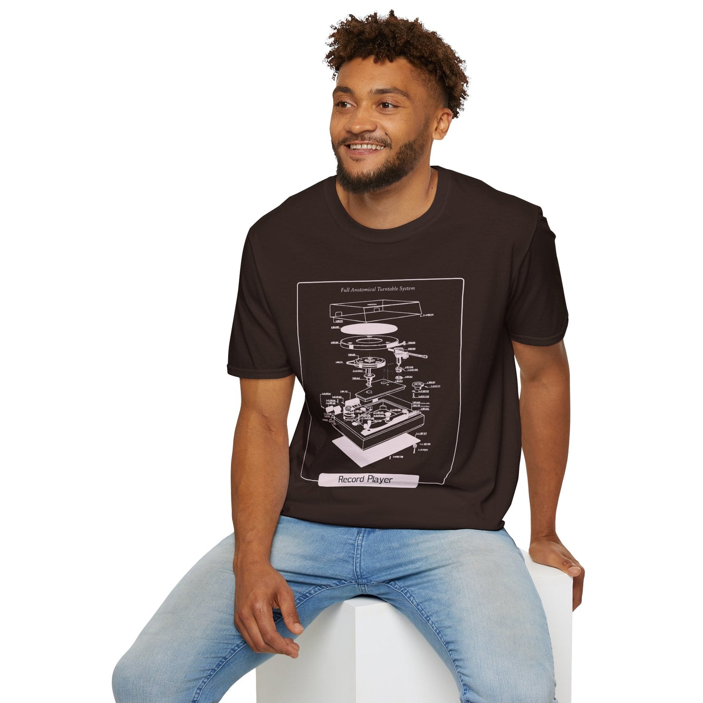 Record Player Blueprint T-Shirt Unisex Cotton Retro Vinyl Turntable Diagram Tee