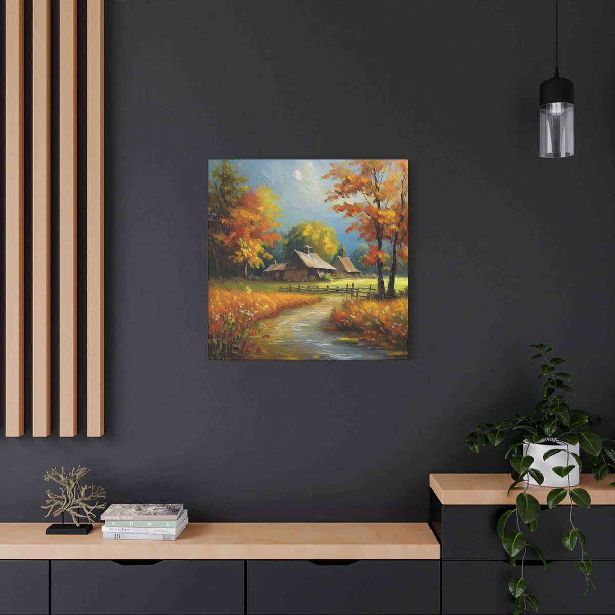 Countryside Fall Print Canvas, Oil Paint Print 20x20, 24x24, 30x30, 32x32, 36x36 Art Design Pine-Wood Inner Frame MC-105