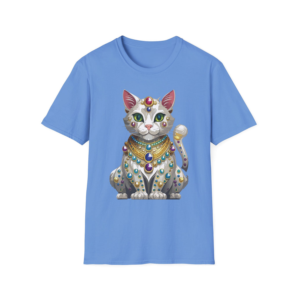 Jeweled Egyptian Cat T-Shirt | Regal Cat Illustration, Gemstone Pharaoh Design