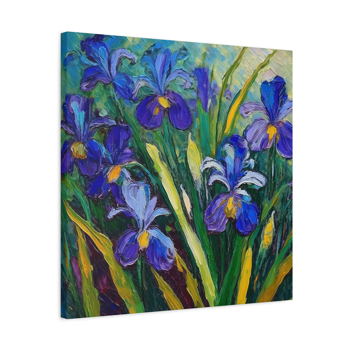 Irises Floral Print Canvas, Floral Oil Paint Print 20x20, 24x24, 30x30, 32x32, 36x36 Art Design Pine-Wood Inner Frame MC-187