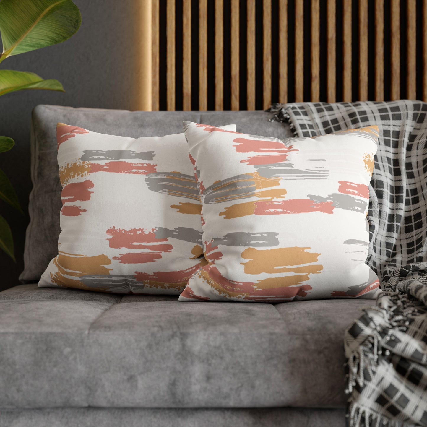 Faux Suede Pillowcase with Abstract print