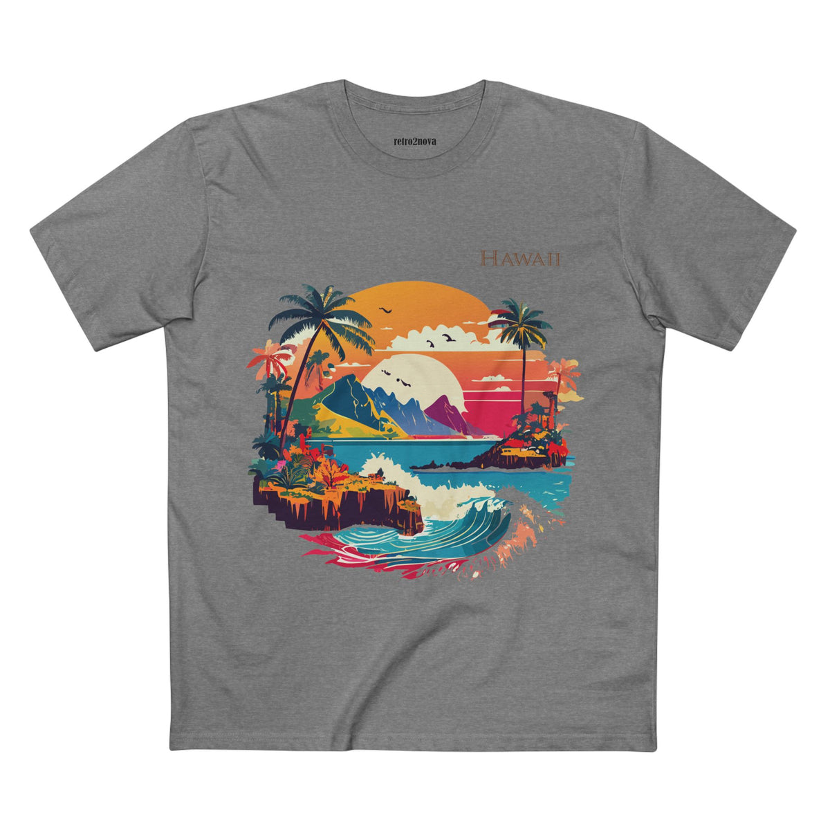 Hawaii Retro Sunset Surf Scene T-Shirt | Tropical Island Palm Beach Tee