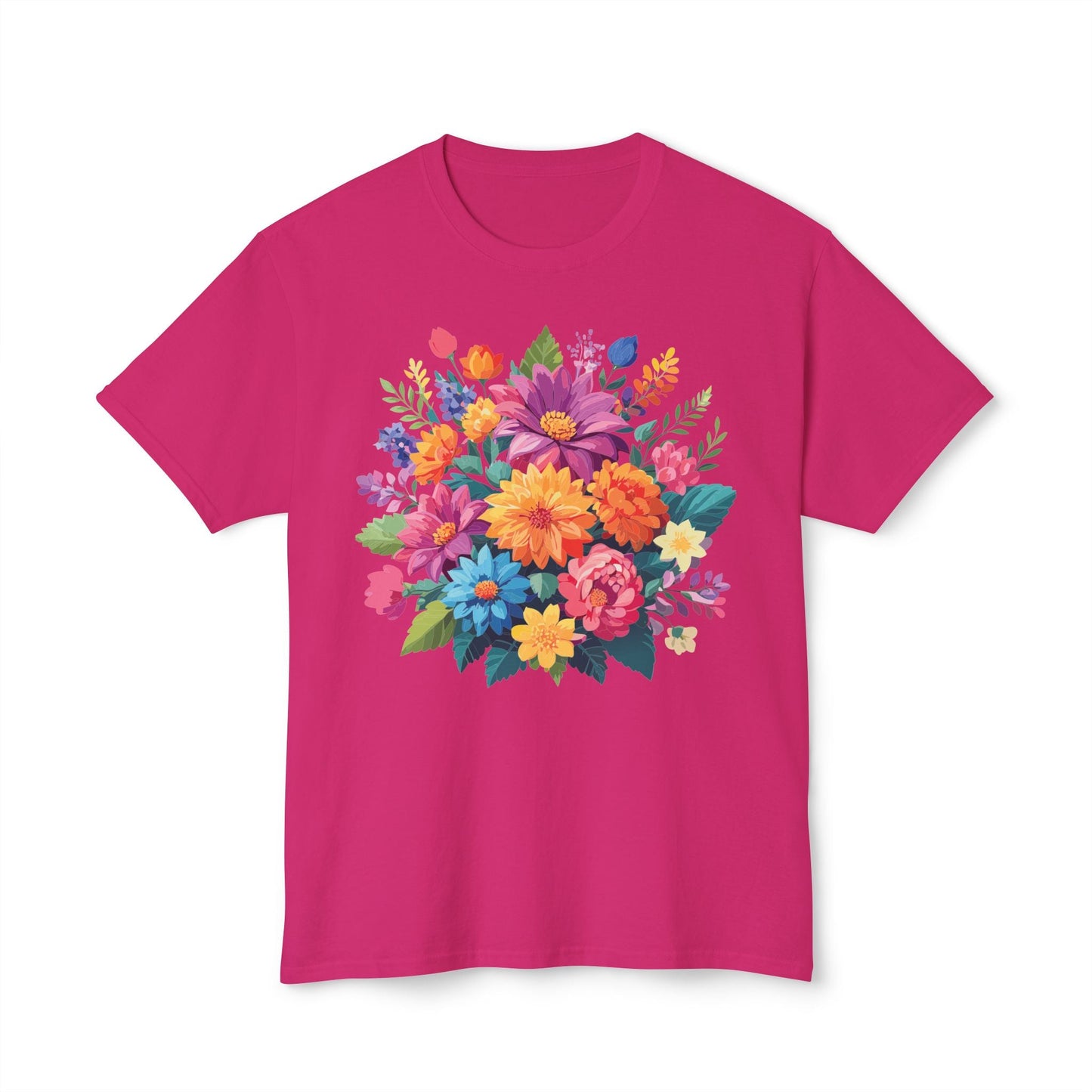 Unisex HD Cotton T Shirt With Floral Art Print Vintage Flowers Tee For Everyday Style