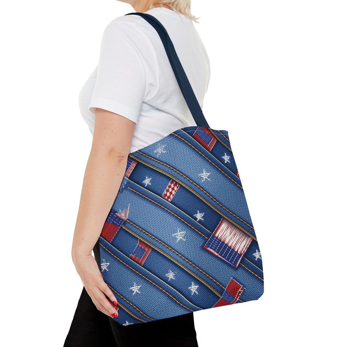 4th of July Graphic Denim Fabric Imitation Print Unisex Canvas Bag Poly Spun 3 Sizes Tote Bag 200-16