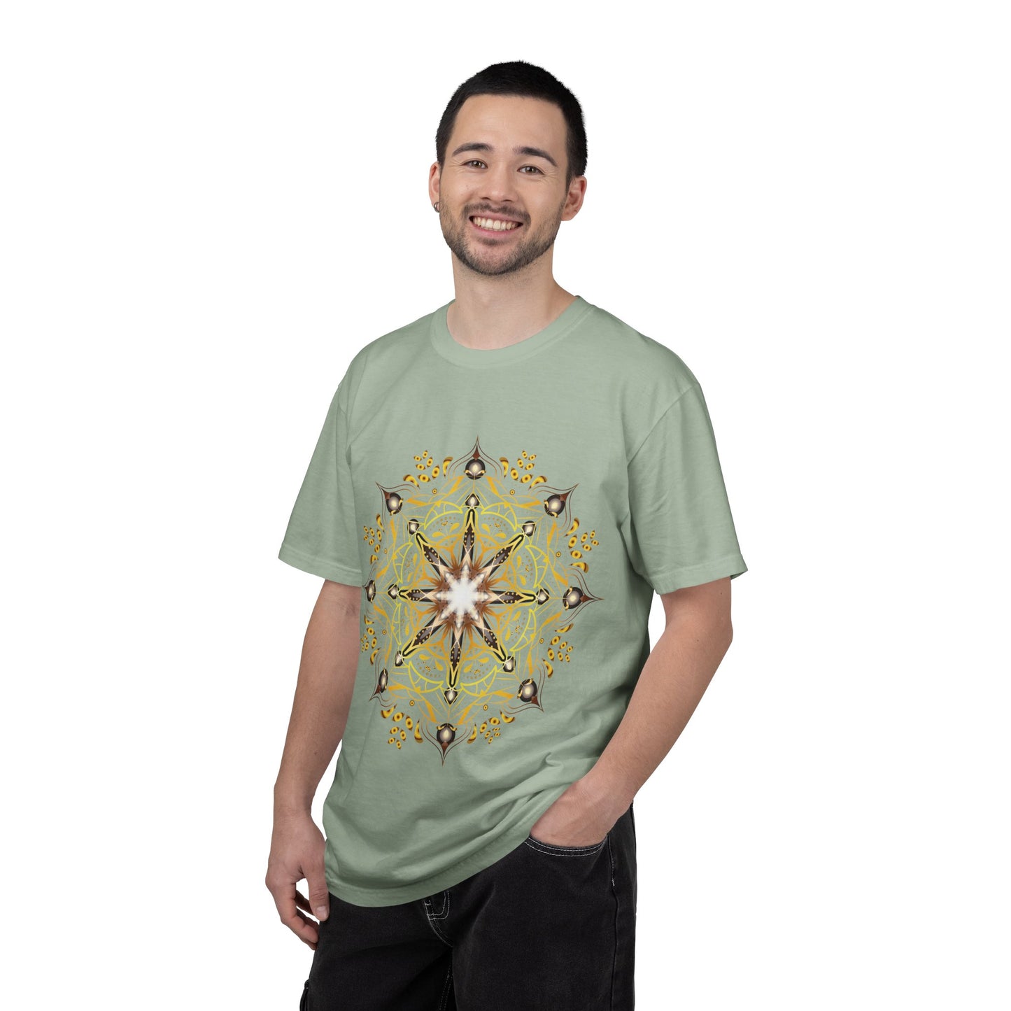 Unisex Garment Dyed Cotton T-Shirt with Mandala Graphic Design