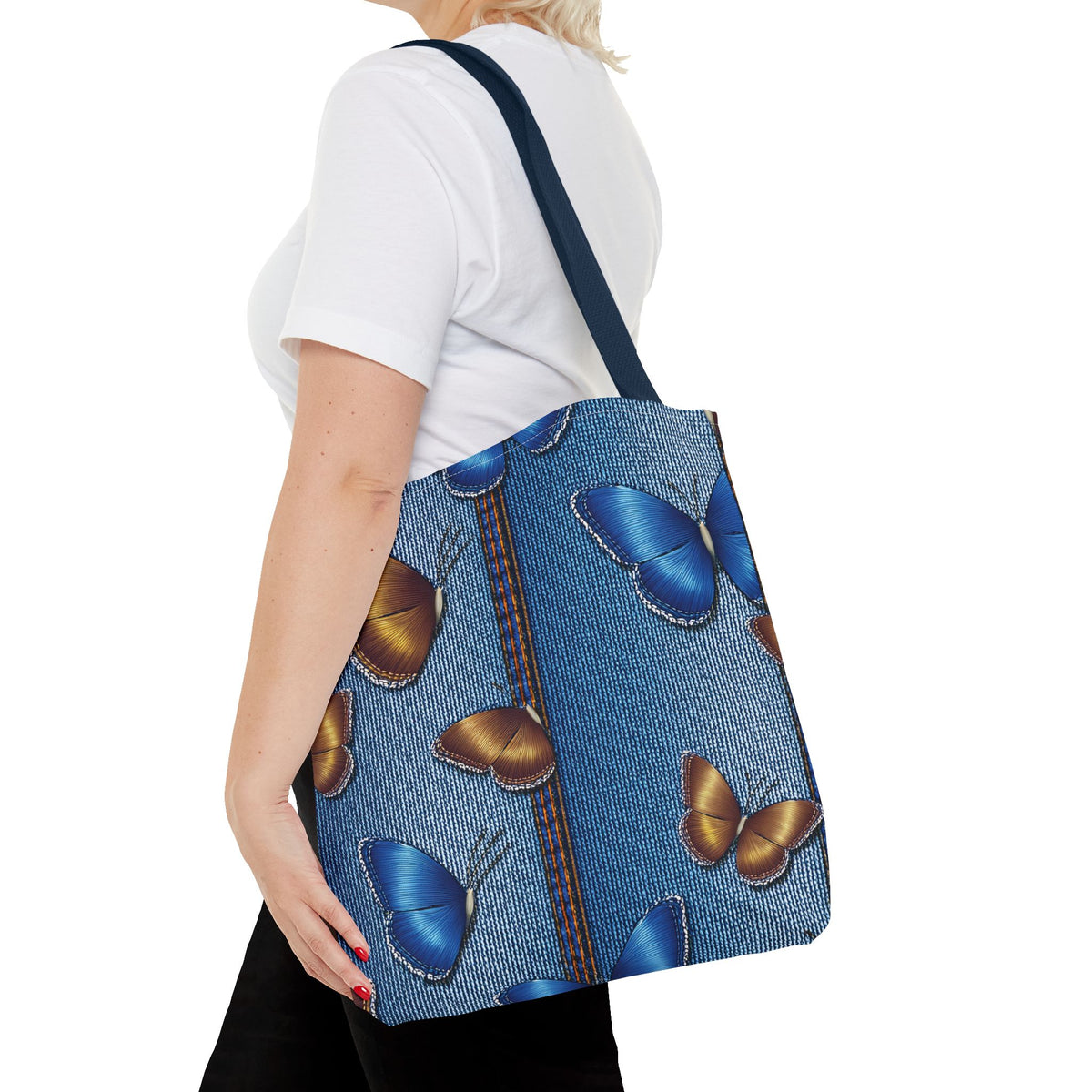 Denim Fabric Imitation Print Unisex Canvas Bag Poly Spun 3 Sizes Tote Bag 172