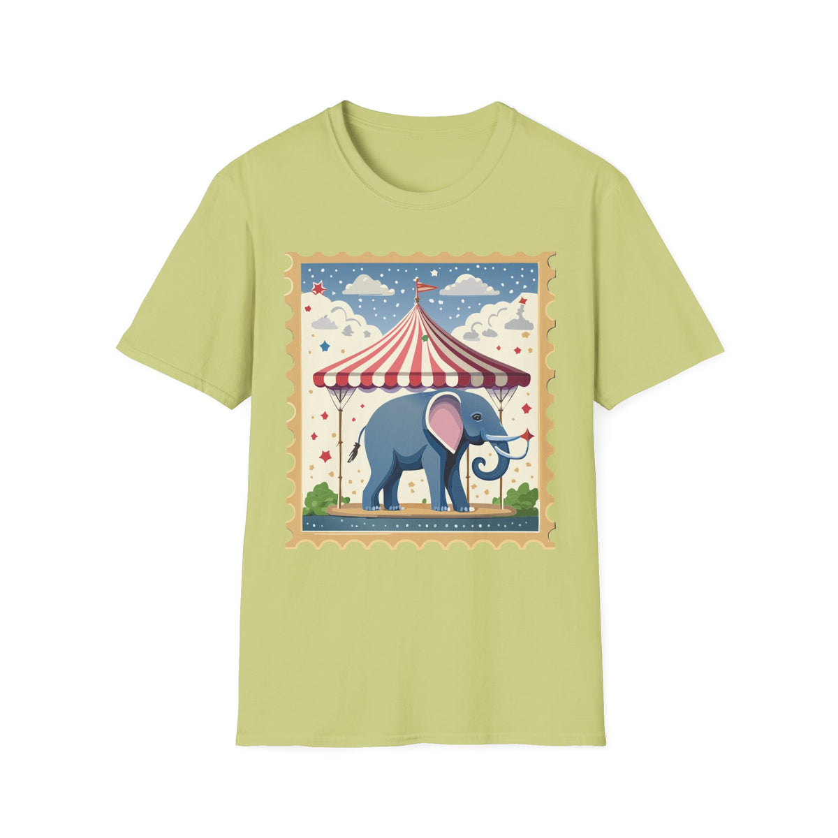Circus Elephant Tent T-Shirt | Vintage Carnival Stamp Graphic Tee Unisex 100 Cotton Gildan T-Shirt