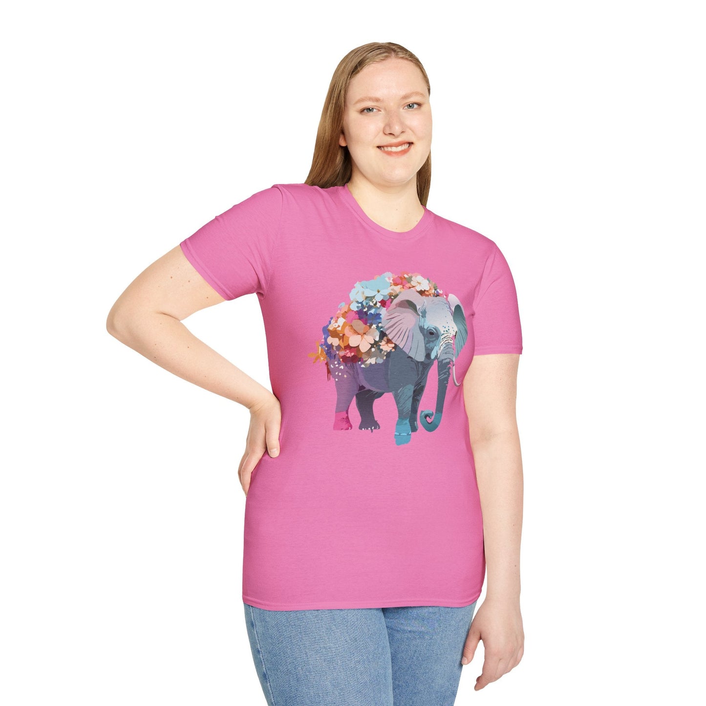 Elephant T Shirt Unisex Softstyle Tee 100 Percent Ring Spun Cotton Animal Design