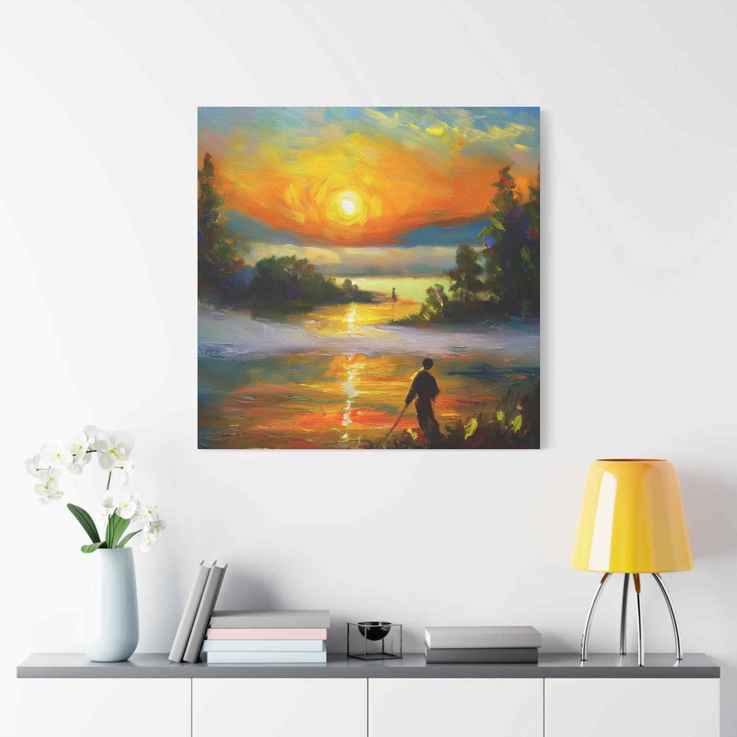 Sunrise Print Canvas, Oil Paint Print 20x20, 24x24, 30x30, 32x32, 36x36 Art Design Print Pine-Wood Inner Frame MC-40