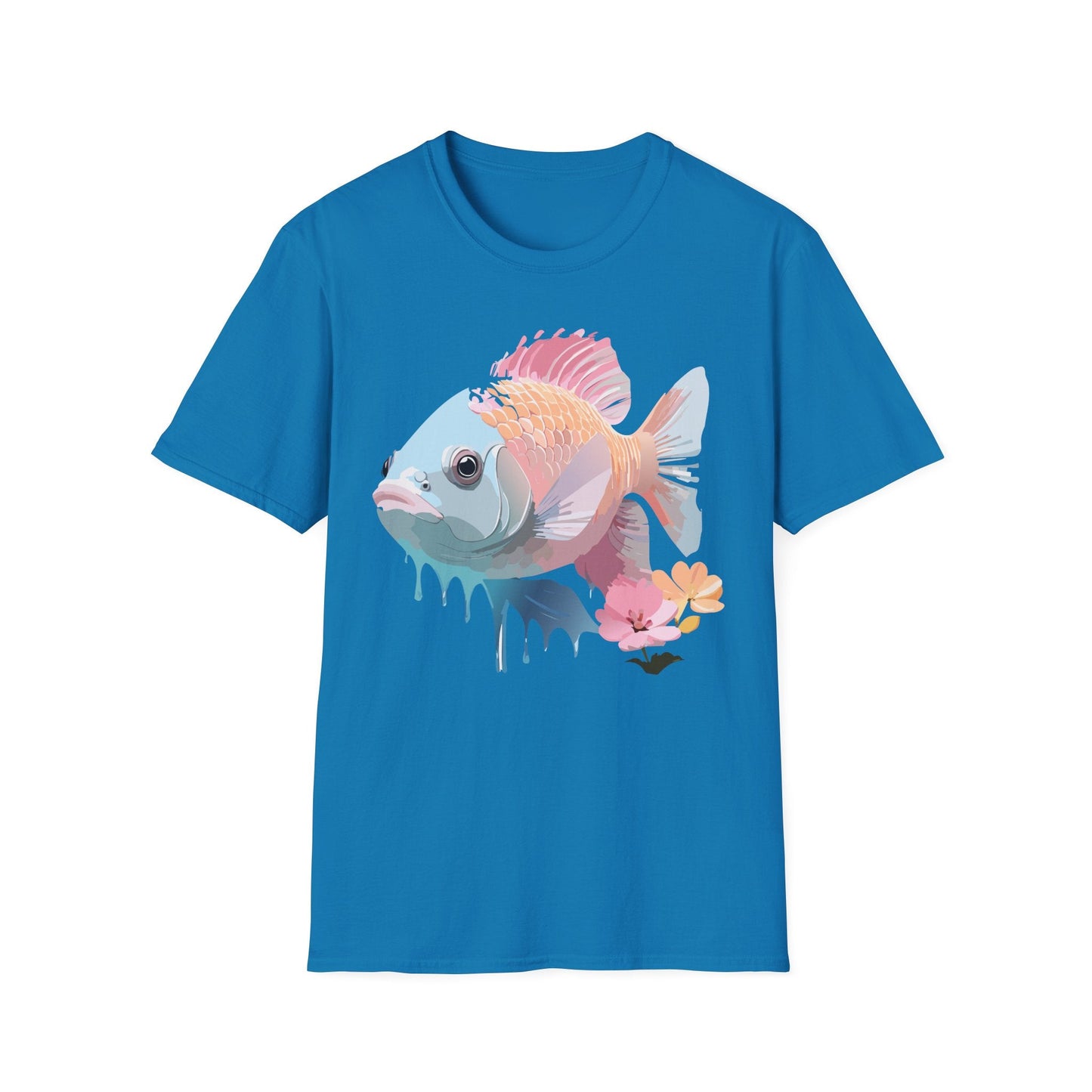 Fish Art Design Shirt Unisex Graphic Tee 100 Percent Ring Spun Cotton Softstyle Gildan 64000