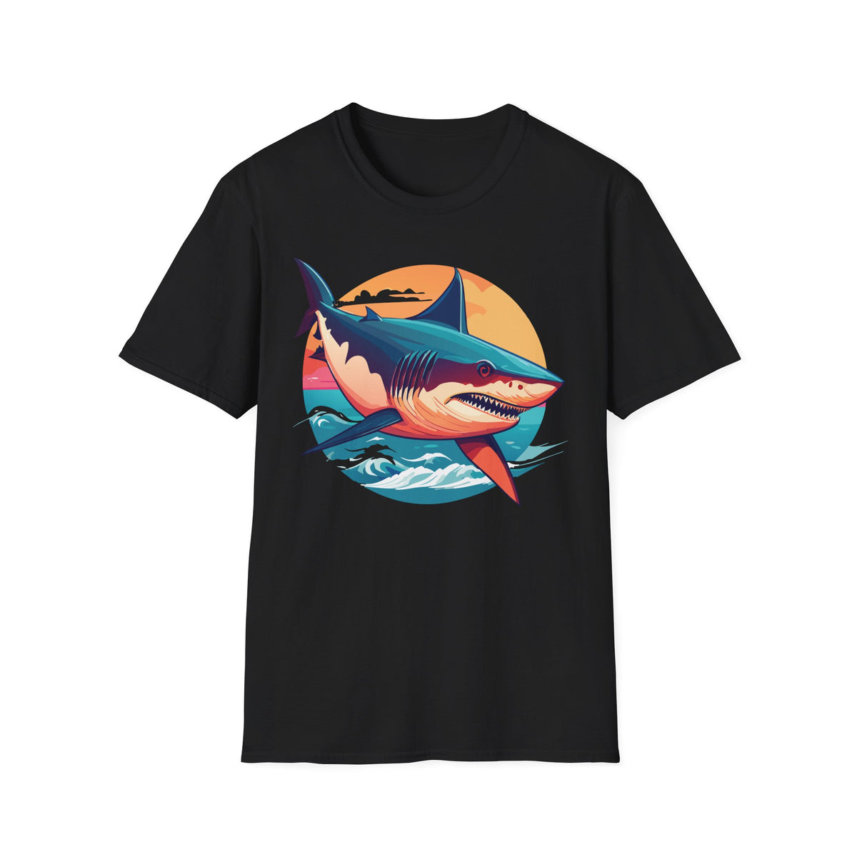 Retro Shark Sunset T-Shirt | Ocean Waves | Coastal Beach Tee