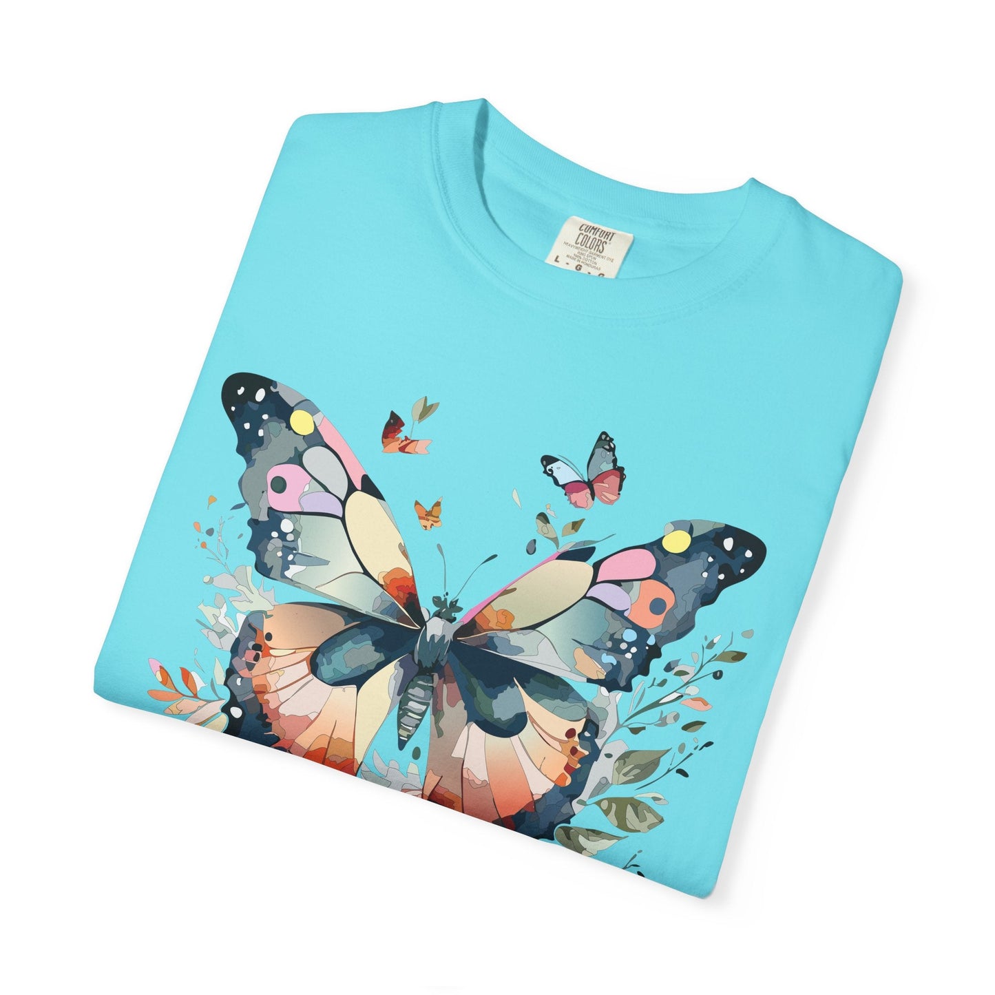 Butterfly Floral Print T-Shirt Botanical Design Unisex Heavy Cotton Tee b3