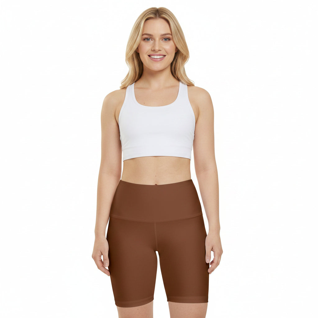 Saddle Brown Women's Workout Shorts — High-Waist Athletic Biker Shorts