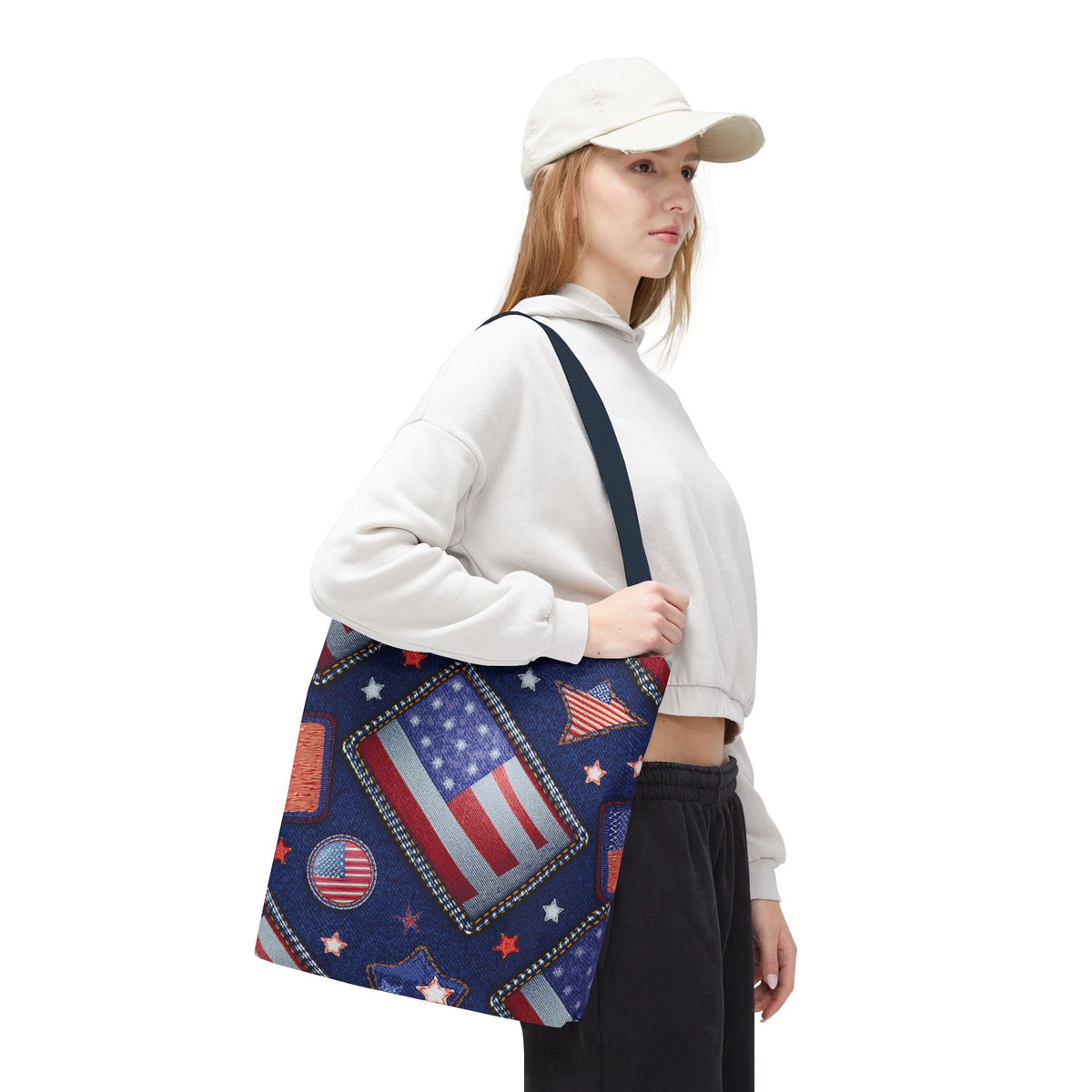 4th of July Graphic Denim Fabric Imitation Print Unisex Canvas Bag Poly Spun 3 Sizes Tote Bag 200-6