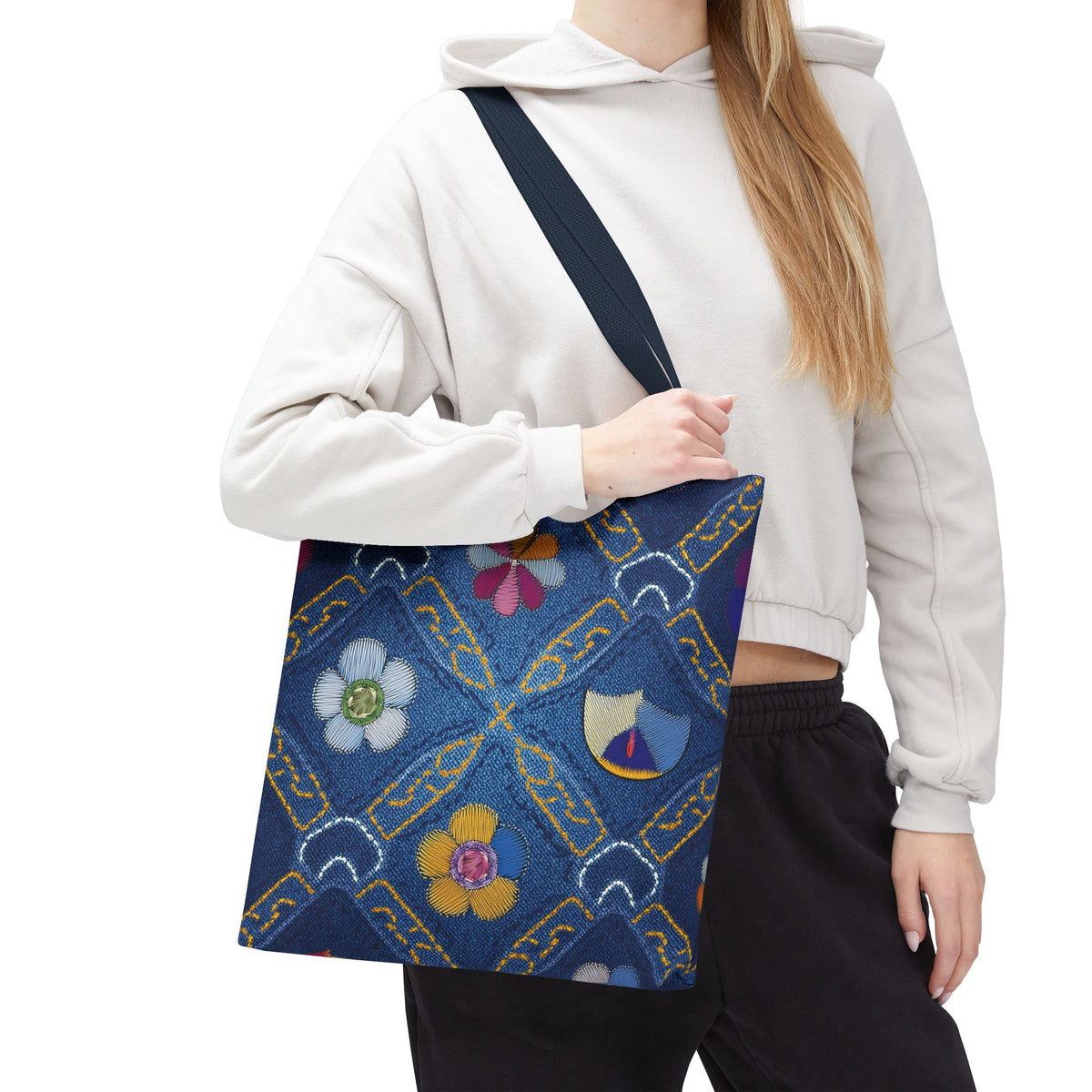 Denim Fabric Imitation Print Unisex Canvas Bag Poly Spun 3 Sizes Tote Bag 159-13