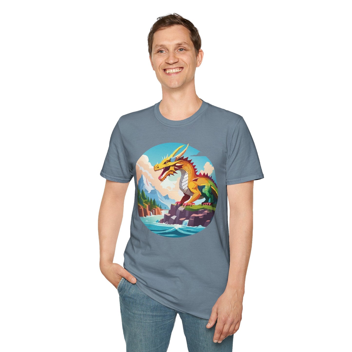 Dragon T Shirt Unisex Softstyle Cotton Tee With Colorful Animal Art Design For Everyday Wear