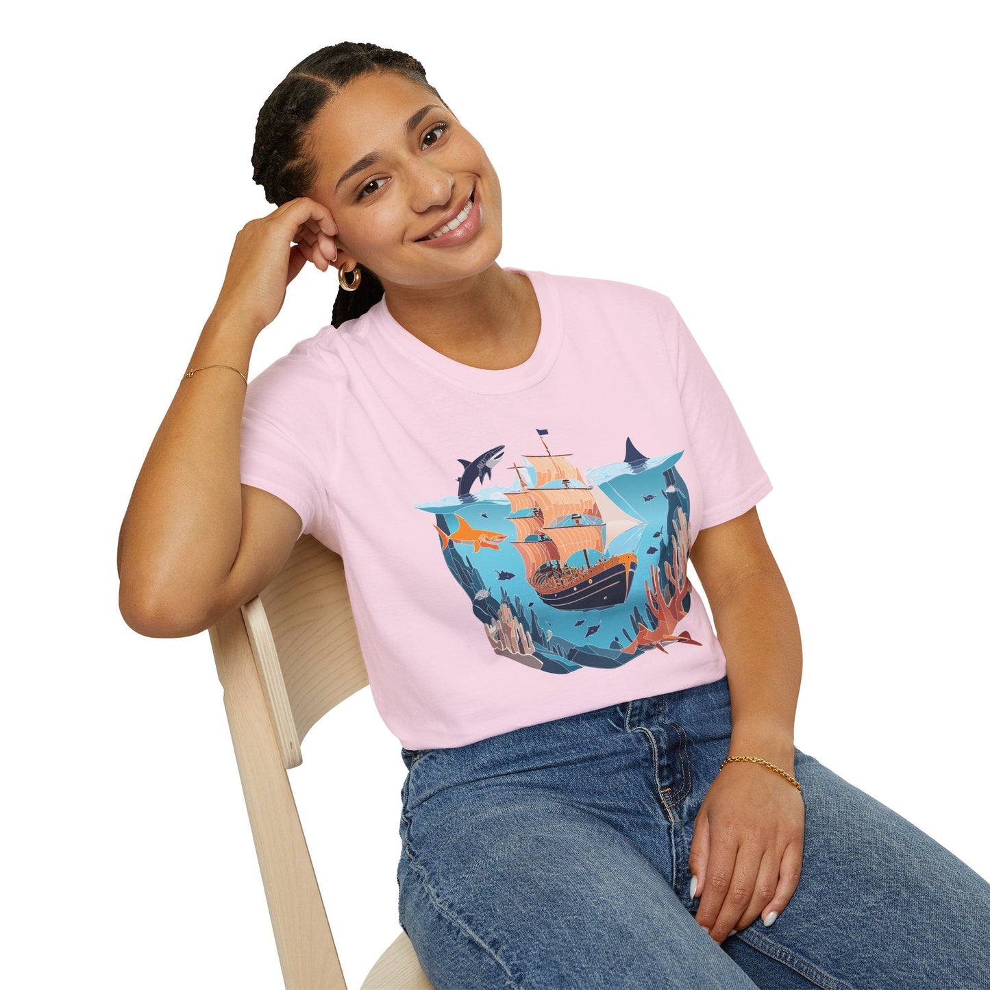 Ocean Tee Shirt Unisex Softstyle 64000 U Boat Design 100 Percent Ring Spun Cotton Tee