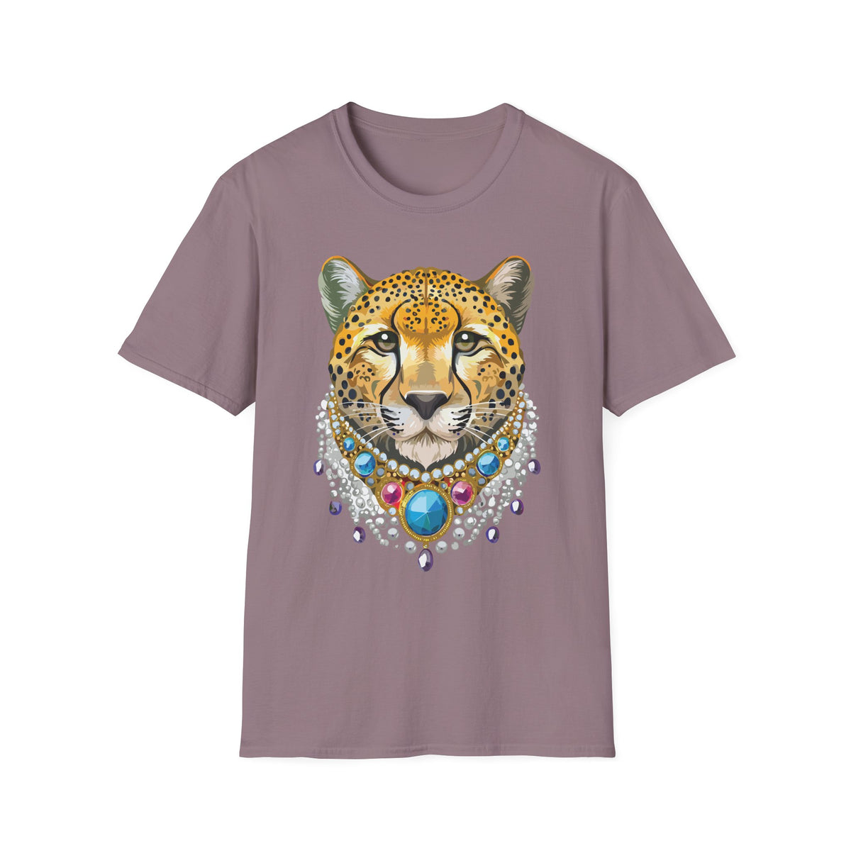 Leopard Portrait T-Shirt | Detailed Cheetah Face with Gem Necklace