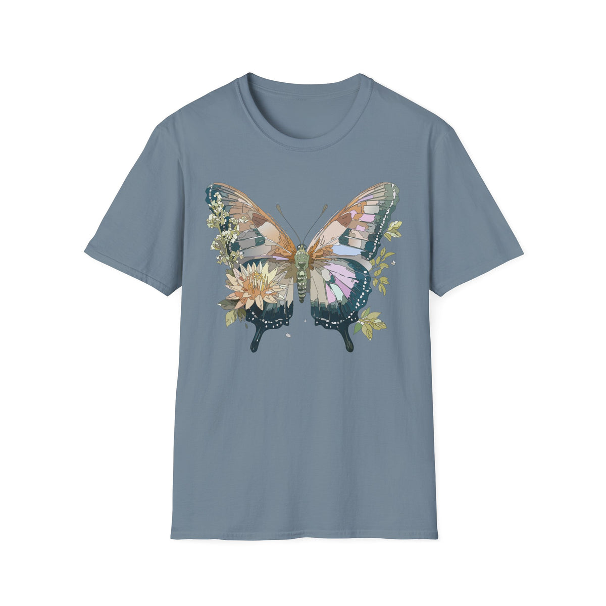 Butterfly Floral T-Shirt — Watercolor Garden Wings Graphic Design Unisex 100 Cotton Gildan T-Shirt