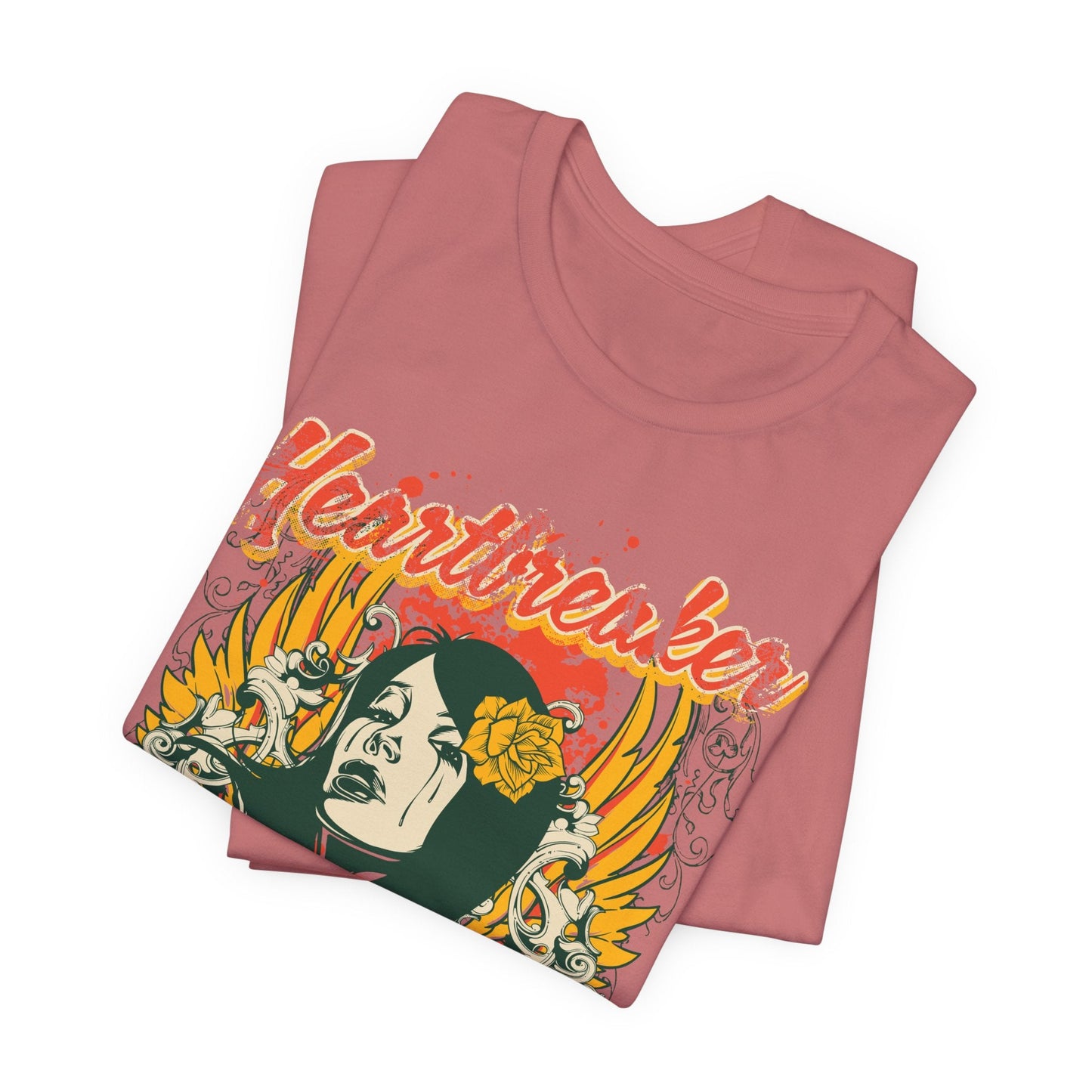 Heartbreaker Illustration Tee Retro Femme Portrait Floral Skull Graphic T-Shirt