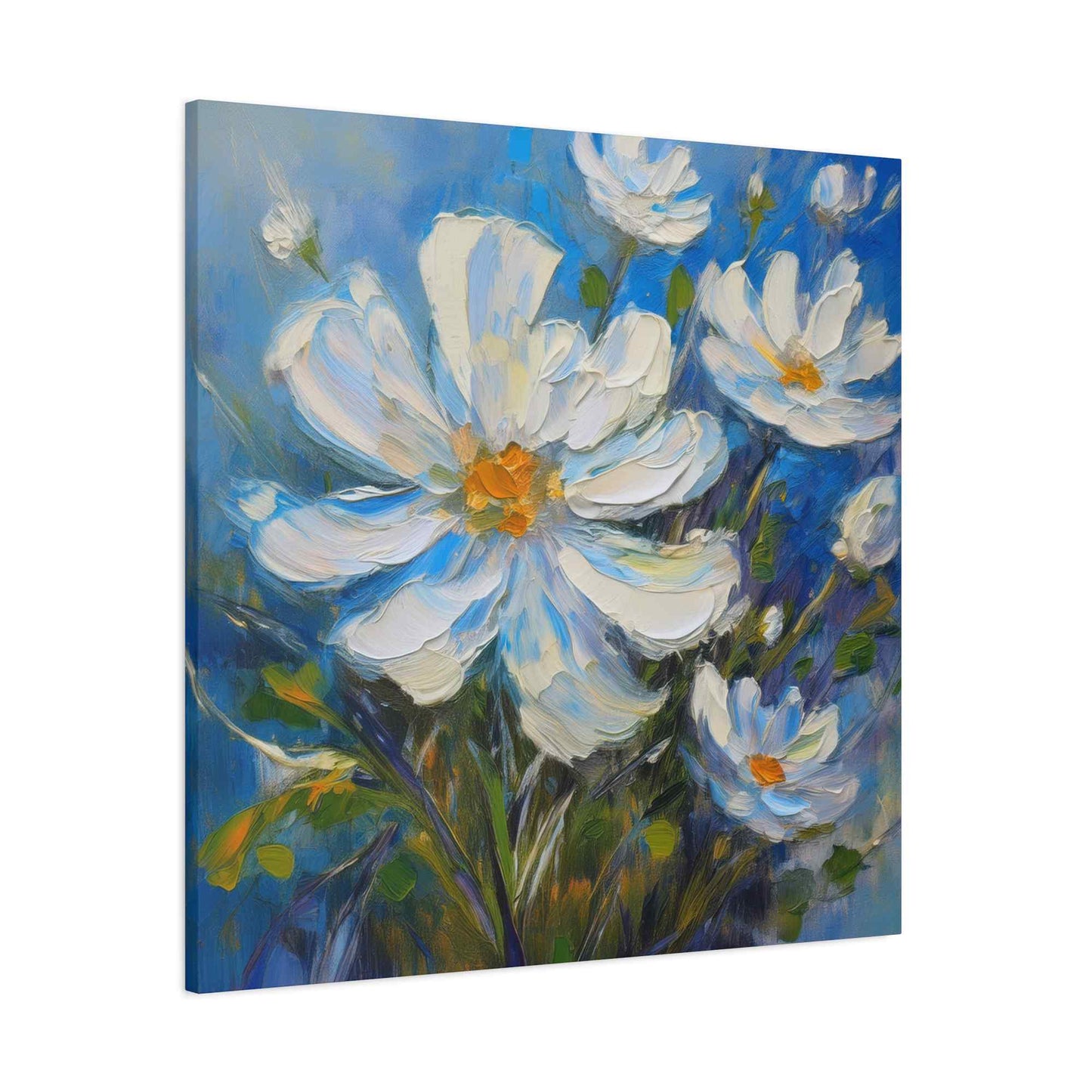 White Flowers Print Canvas, White Flowers Oil Paint Print 20x20, 24x24, 30x30, 32x32, 36x36, Art Design Print Non-Frame MC-7