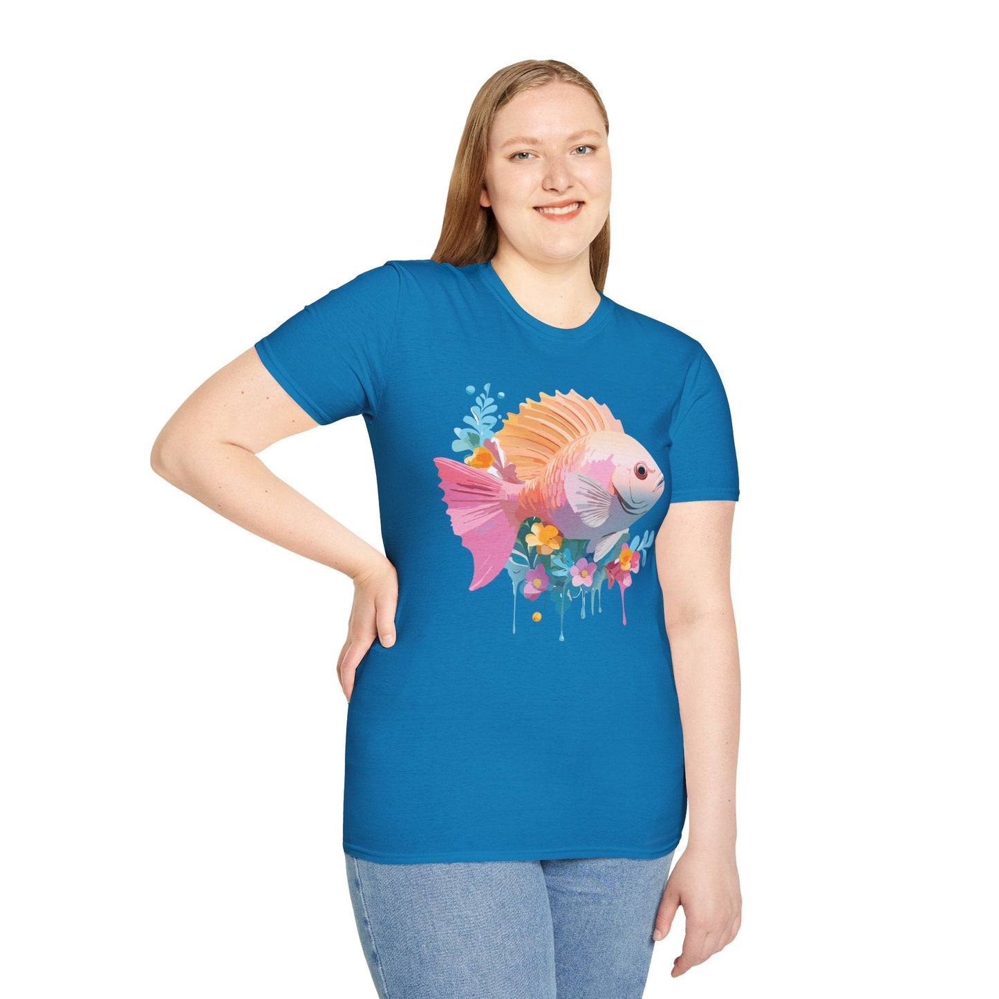 Fish Art Design Graphic Tee Shirt Unisex Softstyle Cotton Short Sleeve Comfort Fit Everyday Wear