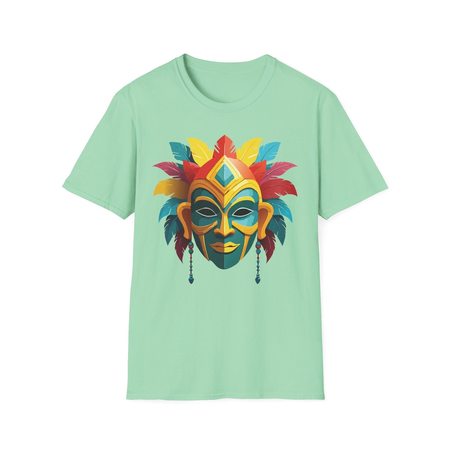 Unisex Mask Tee Shirt Gildan Softstyle 64000 Cotton Masquerade Design For Everyday Wear