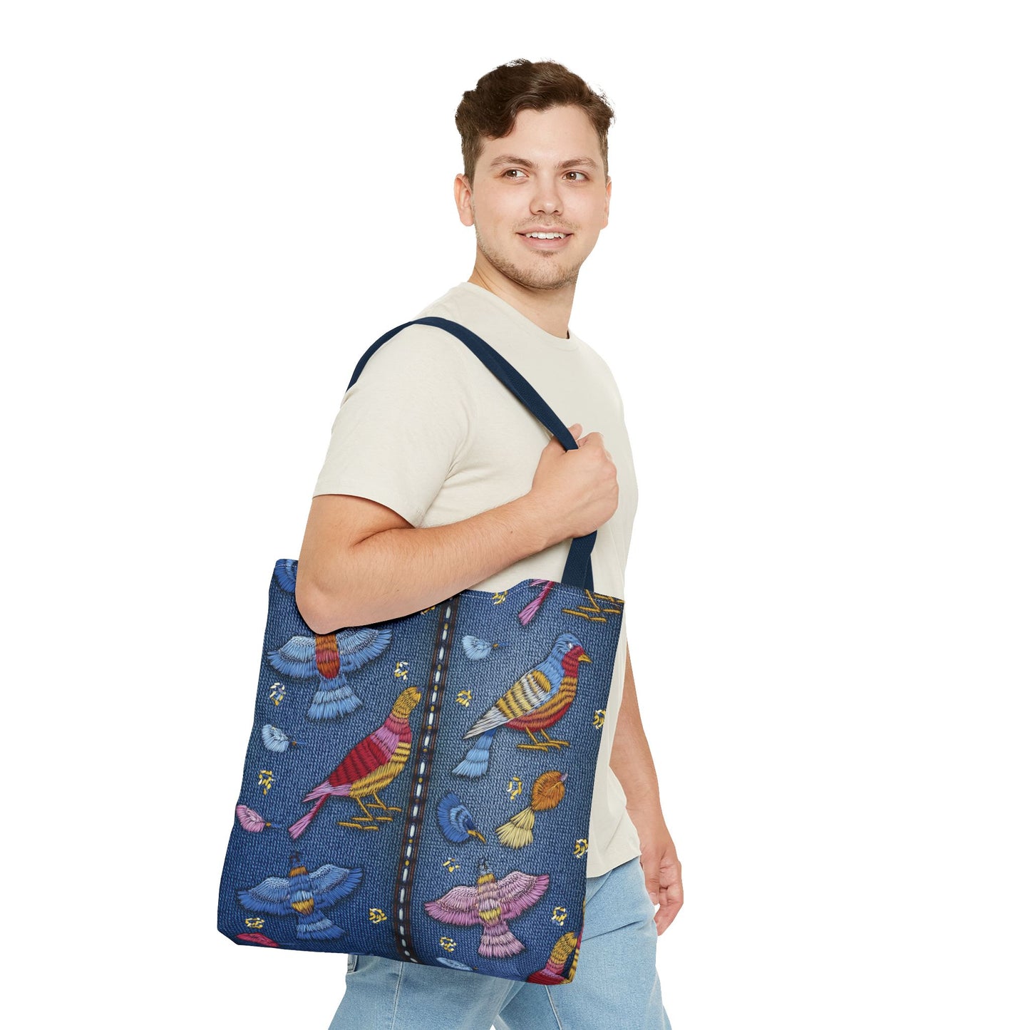 Denim Fabric Imitation Print Unisex Canvas Bag Poly Spun 3 Sizes Tote Bag 194-8