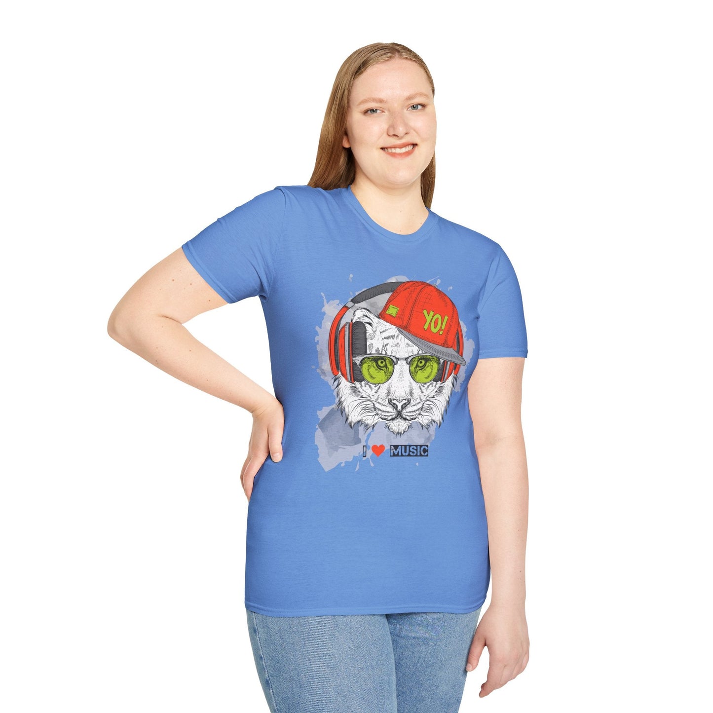 I Love Music Animals Shirt With Headphones Unisex Tee Gildan Softstyle 64000 Premium Comfort