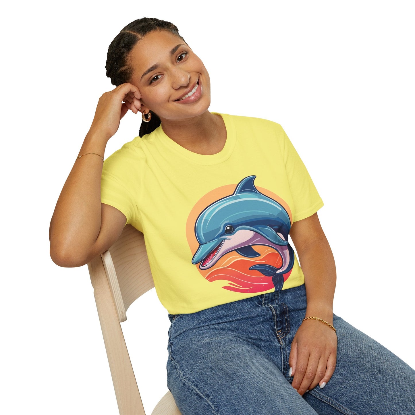 Unisex Dolphin Shirt Gildan Softstyle 64000 Tee 100 Percent Ring Spun Cotton Breathable Comfort
