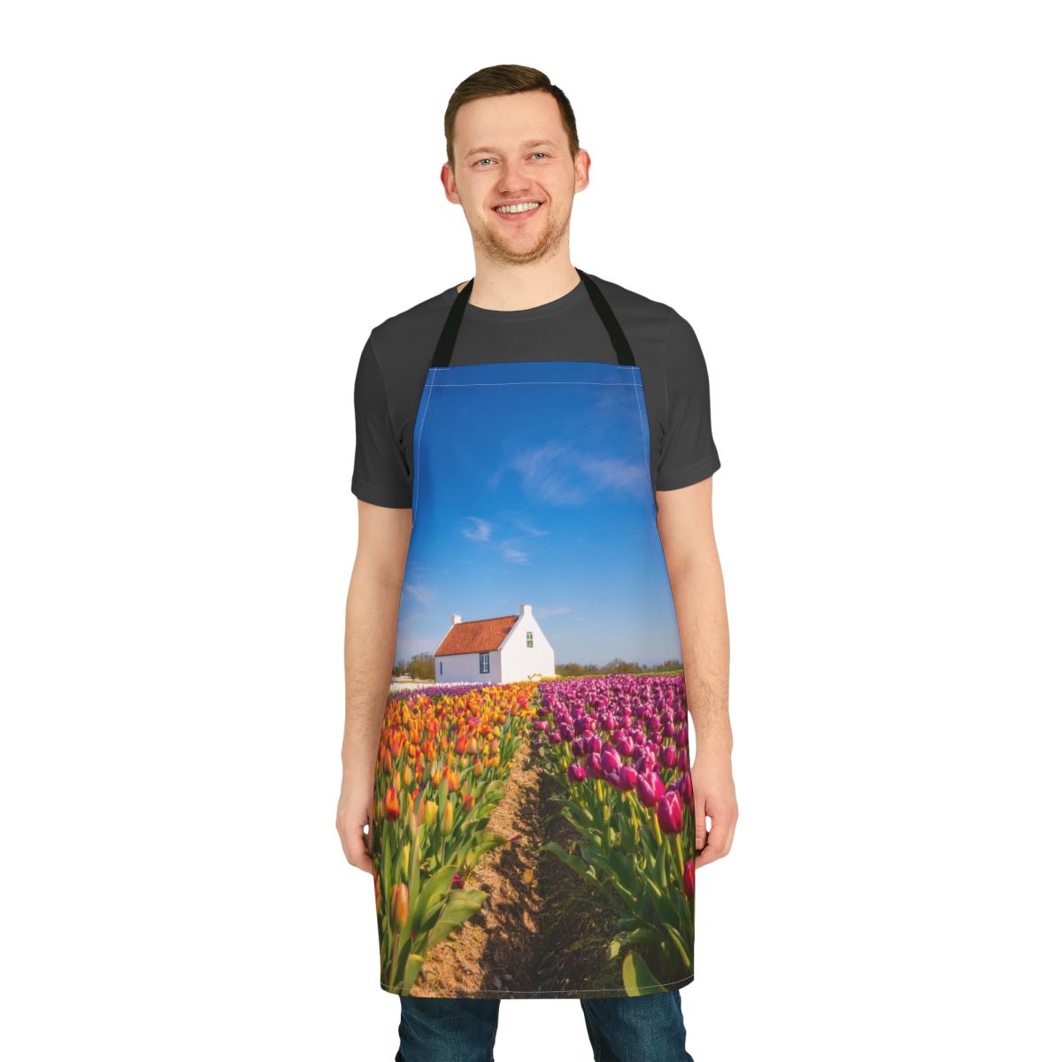 Tulip Field Kitchen Apron — Spring Floral Gardening & Baking Apron Stain-Resistant - Art Print Canvas Apron