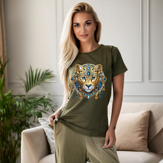 Cheetah Graphic Unisex 100 Cotton Tee With Unique Animal Golden Medallion Art Design 47