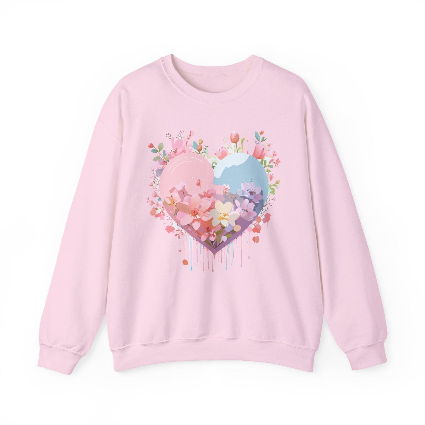Floral Heart Sweatshirt Unisex Valentine Day Crewneck Gildan 18000 Heavy Blend Winter Wear