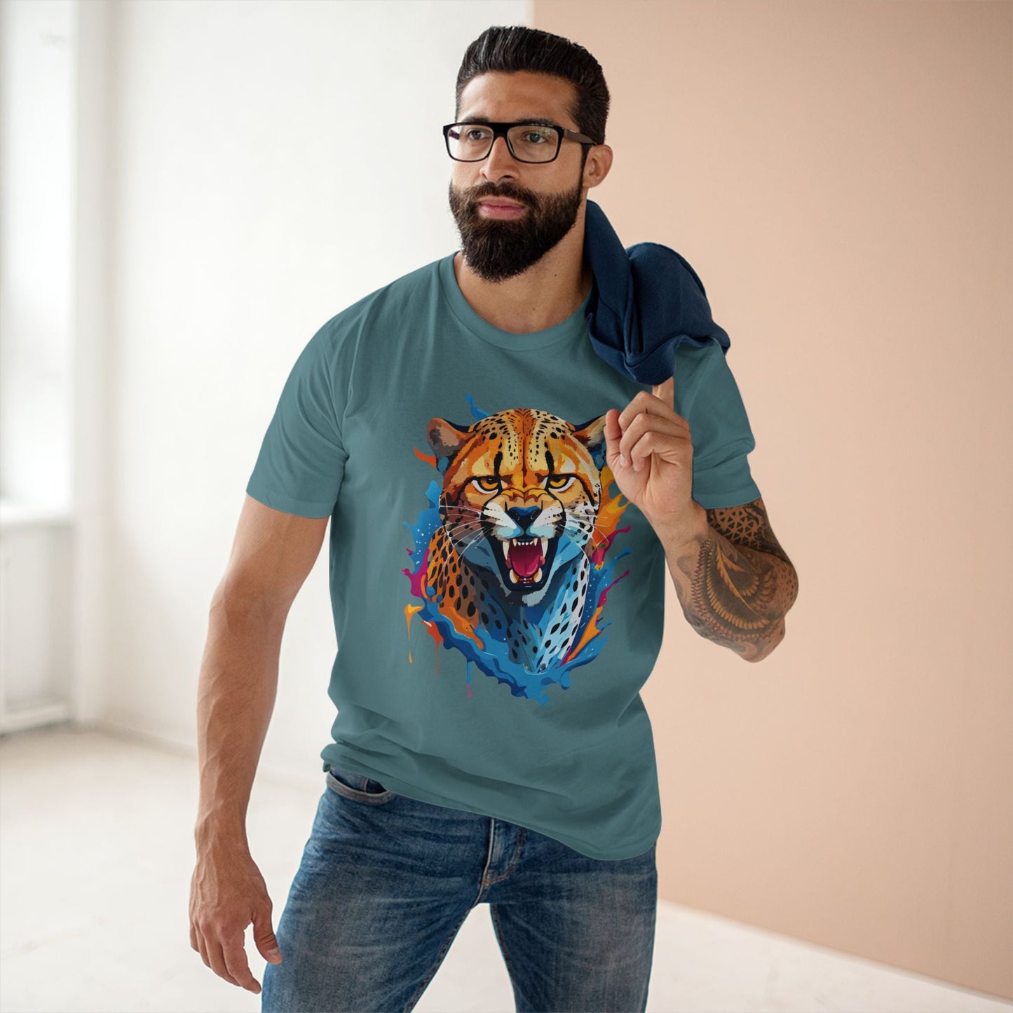 Cheetah Graphic Unisex 100 Cotton Staple Tee with Animal Design Artwork 24