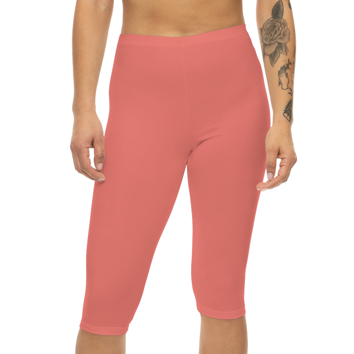 Fresh Salmon Color Women's Brushed Suede Poly Span Casual Capri Leggings XS-2XL