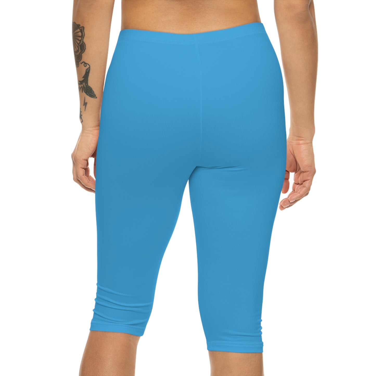 Fresh Sky Blue Color Women's Brushed Suede Poly Span Casual Capri Leggings XS-2XL