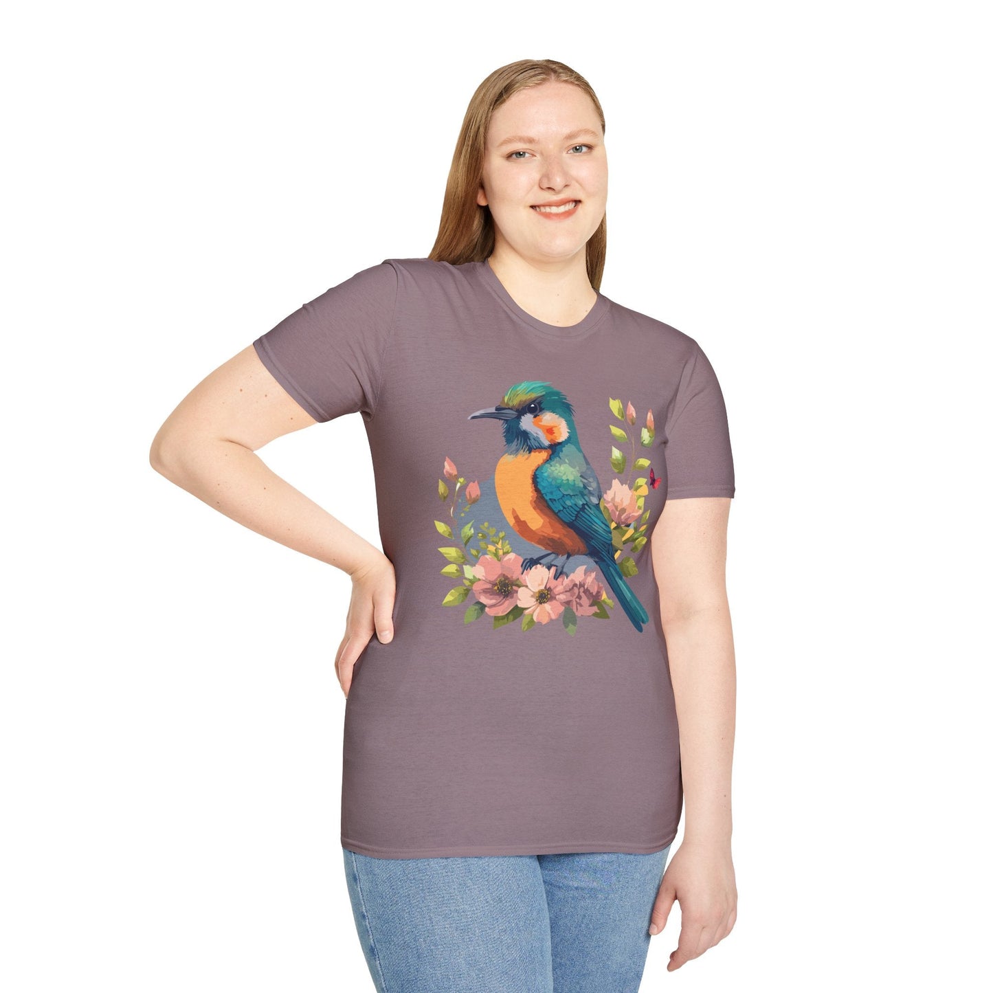 Floral Bird T Shirt Unisex Softstyle Tee 100 Percent Ring Spun Cotton Animal Print