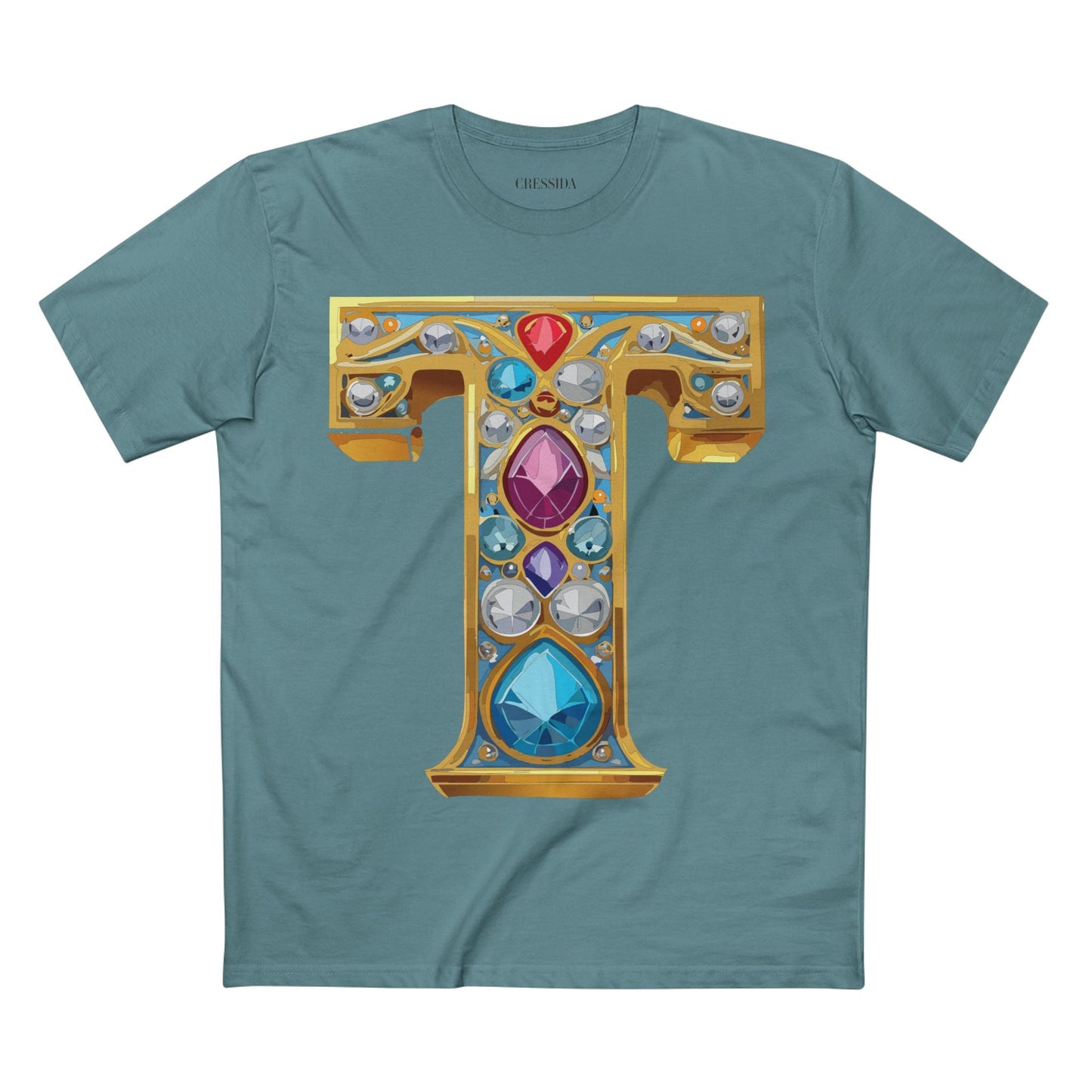 Letter T Graphic Design Tee Unisex 100 Cotton With Antique Gold Letters Artwork T-Shirt