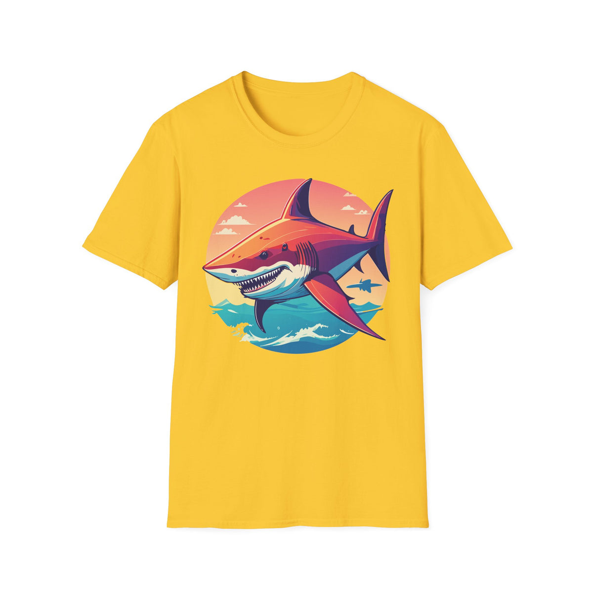 Sunset Shark Graphic T-Shirt | Retro Ocean Illustration